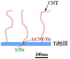 Ti触媒/CNT（Carbon Nanotube）界面の結合状態