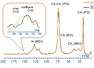 <sup>13</sup>C DD/MAS NMR spectra of A & B